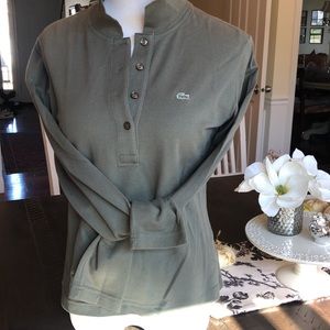 Women’s LACOSTE size 42 army green, long-sleeve golf shirt